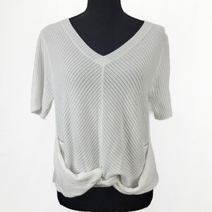 Takara Women's V-Neck Ribbed Short Sleeve Top - White Cream